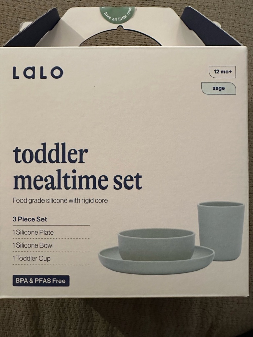 LALO Sage Toddler Mealtime Set - 3 Piece Silicone Plate Bowl Cup